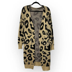 Vestidos Tan & Black Long  Cardigan Large Animal Print M